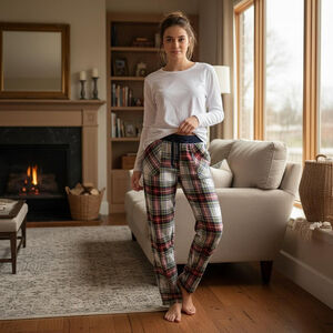 Women's Aerie White Red Plaid Flannel Pajama Pants L